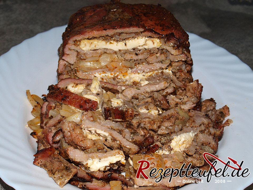 Schichtbraten aus dem Grill - Gyros mit Hirtenkäse