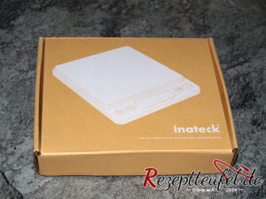 Die gelbe Umverpackung der Inateck Waage