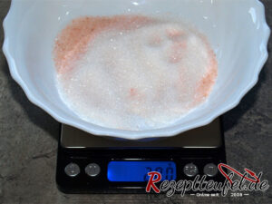 Taste T gedrückt und 20 Gramm Zucker hinzugefügt