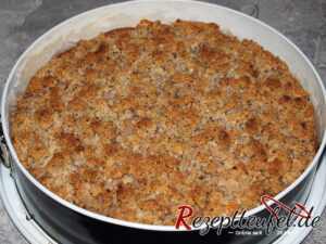 Der fertig gebackene Apfel-Nusskuchen mit Streusel