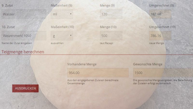 Mengenumrechner für Teige